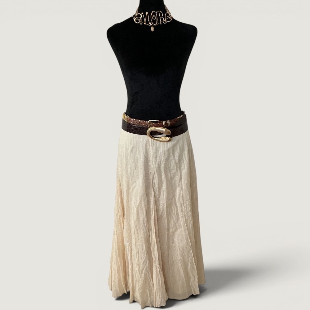 Gianni Bini Maxi Skirt Wmn 12 Cream Crinkle Tiered Boho festive cowgirl western